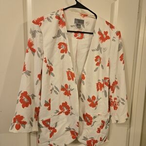 Chelsea28 Women's Blazer - White with Red and Gray Floral